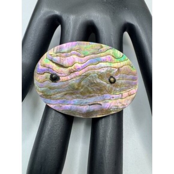 Vintage Mid-century Brooch Abalone C Clasp Iridescent Shell Pin 1.75" - Picture 2 of 4